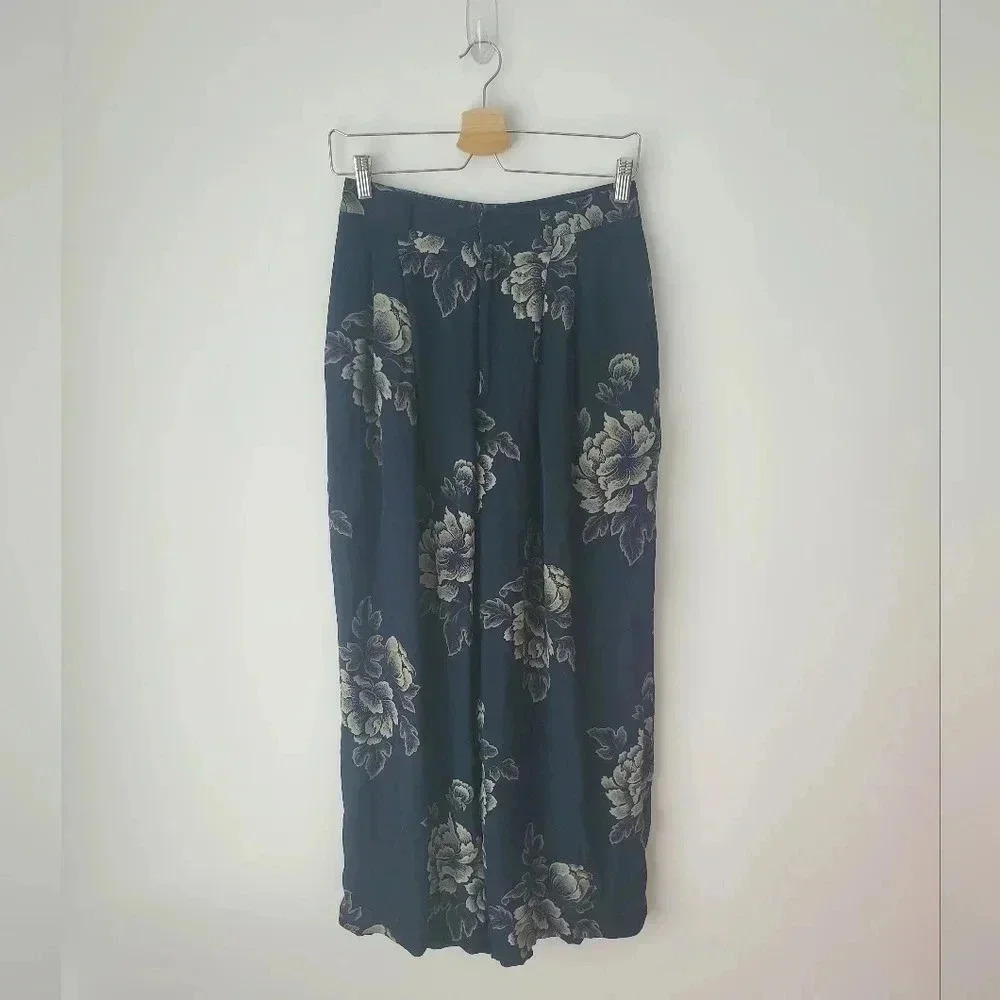 Ellen Tracy Floral Wide-Leg Pants - Black and Gray